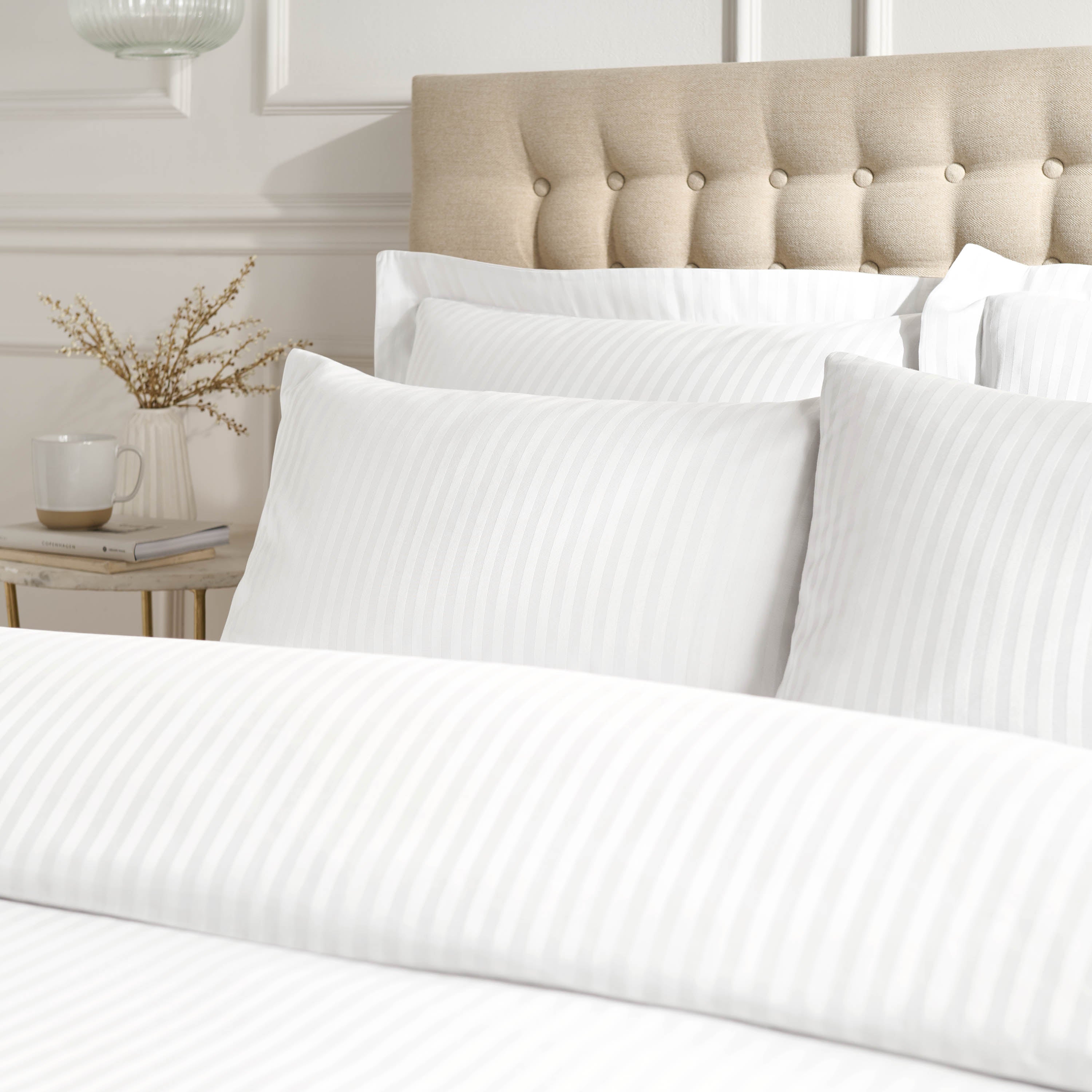 Satin Stripe Duvet Cover Set, White