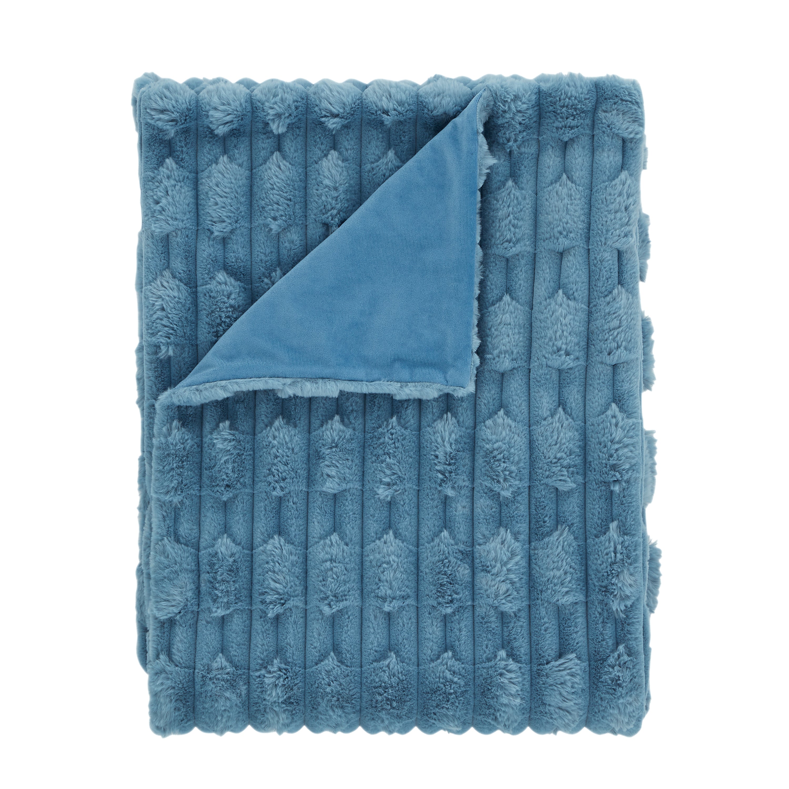 Carved Faux Fur Throw, Blue