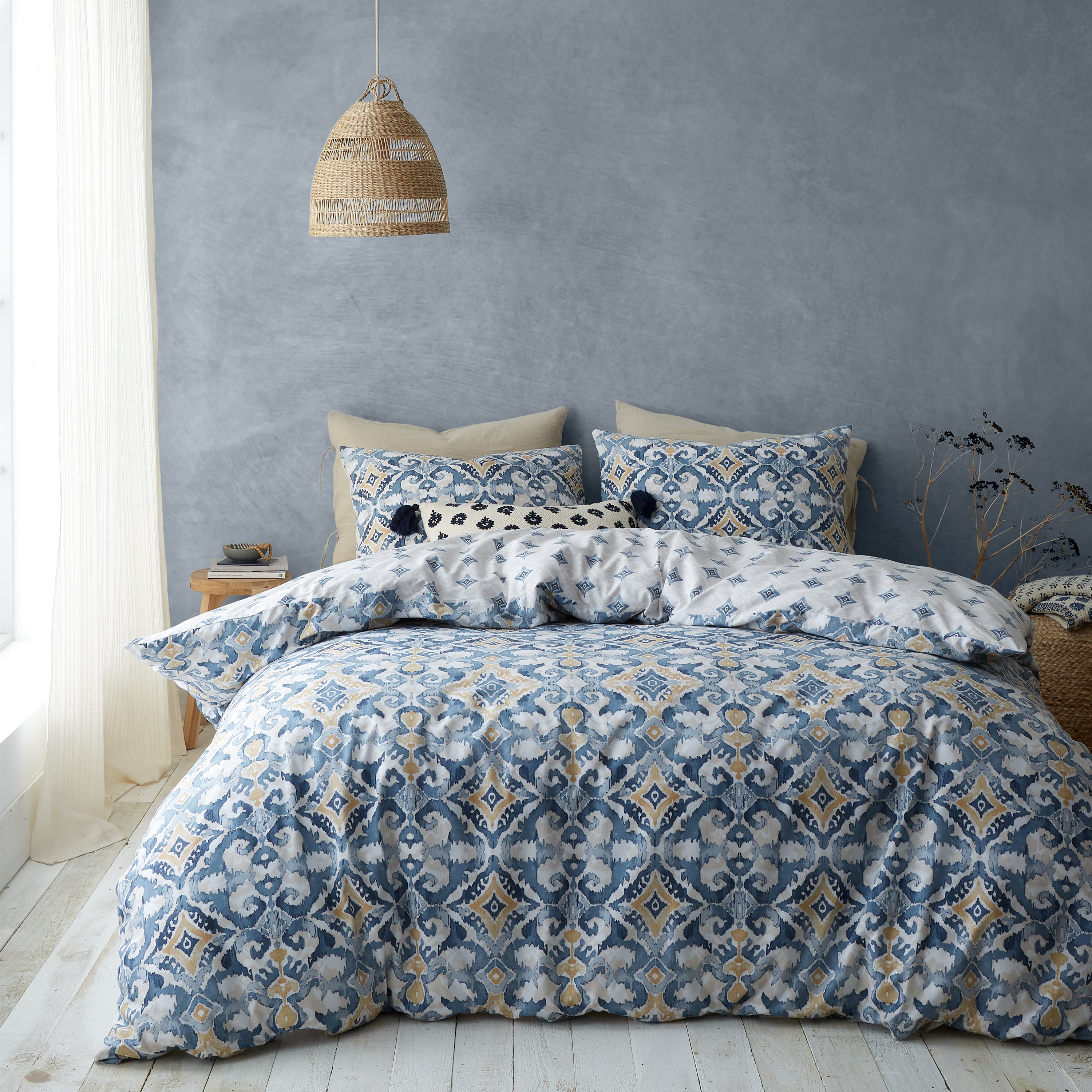 Inara Ikat Indigo Reversible Duvet Cover Set, Blue