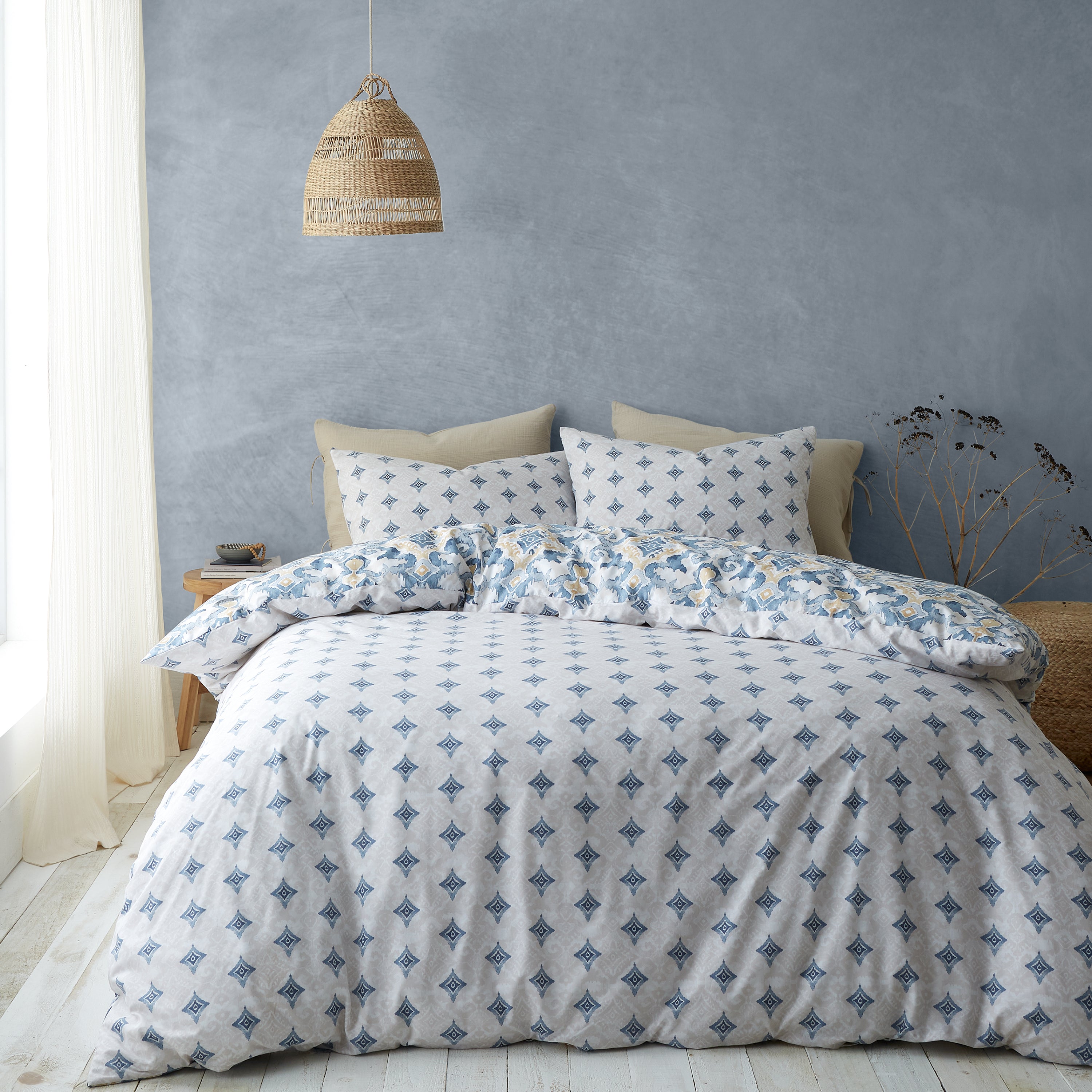 Inara Ikat Indigo Reversible Duvet Cover Set, Blue