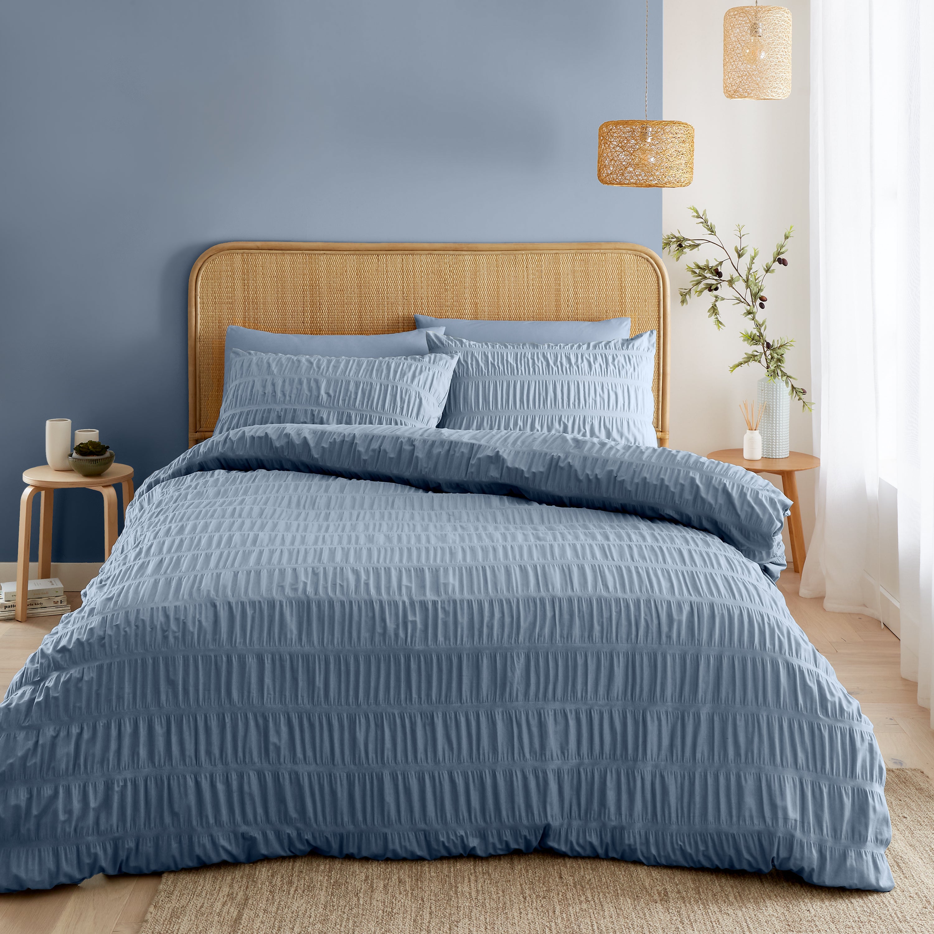 Seersucker Duvet Cover Set, Blue