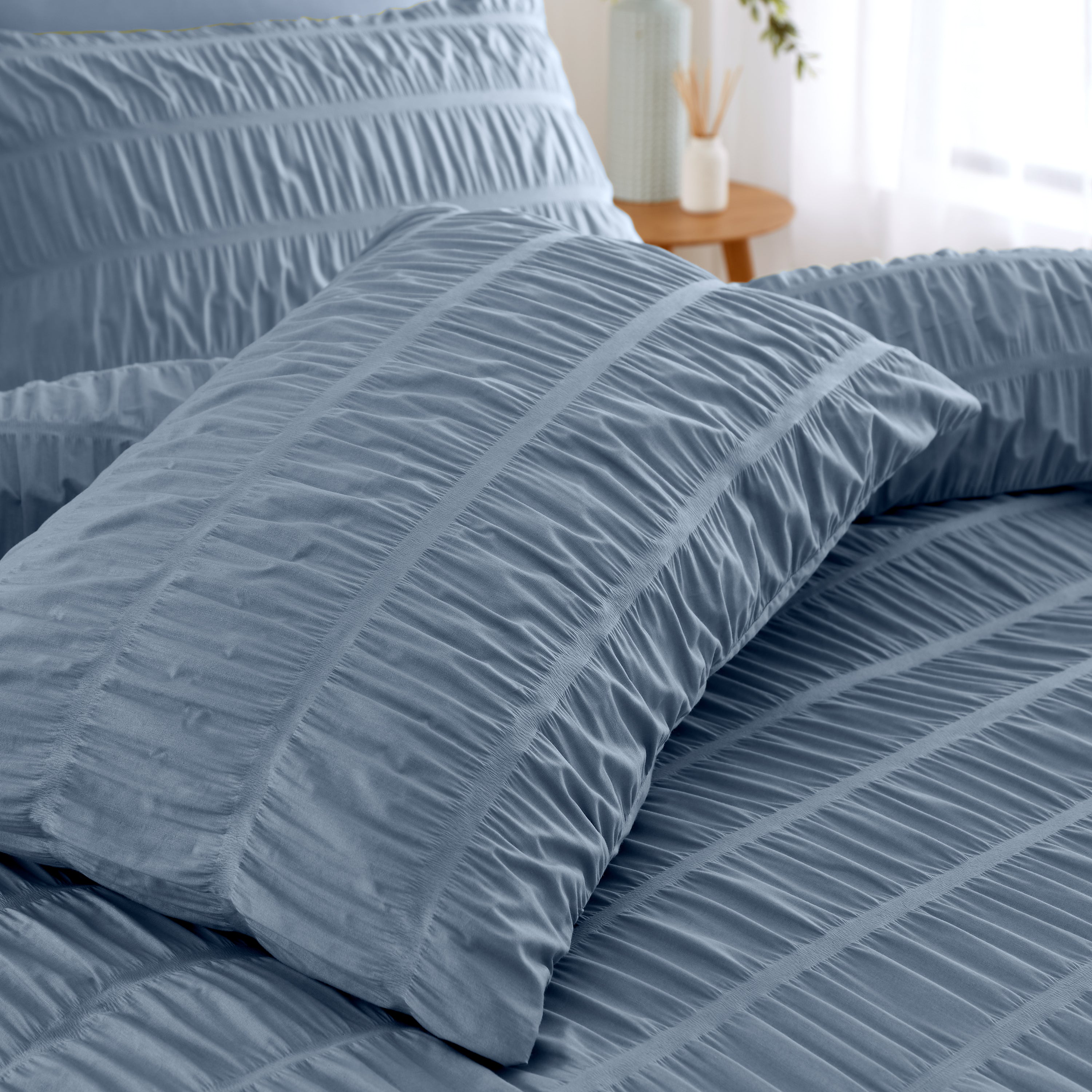 Seersucker Duvet Cover Set, Blue