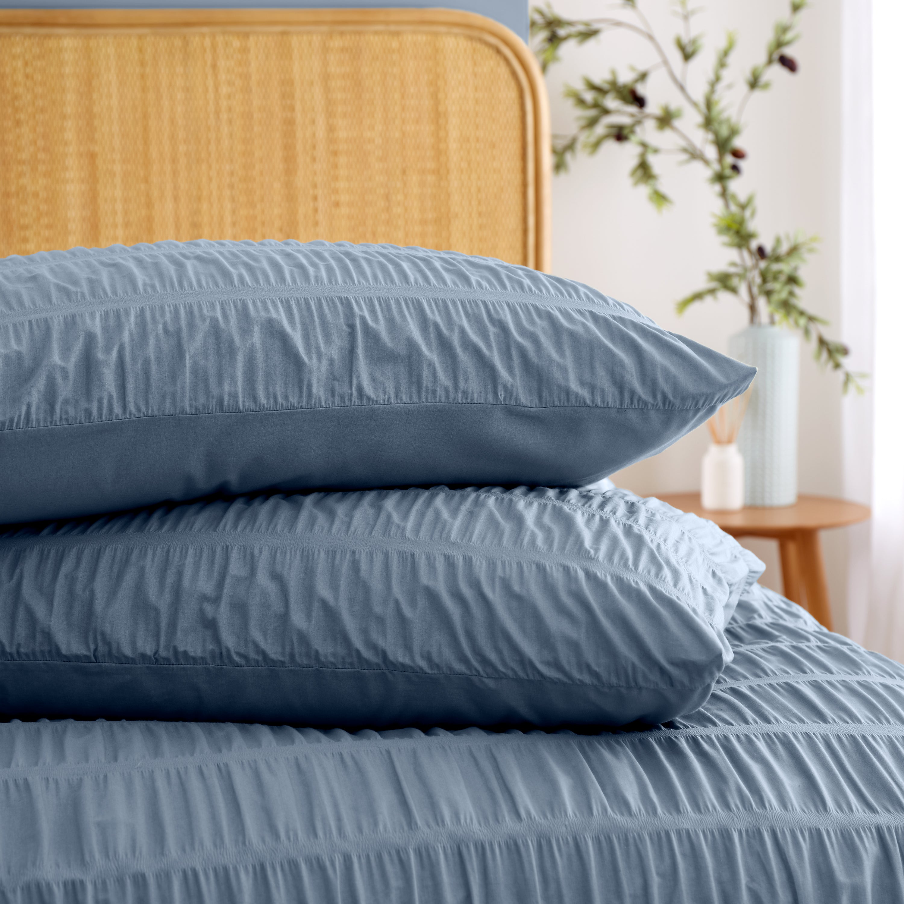 Seersucker Duvet Cover Set, Blue