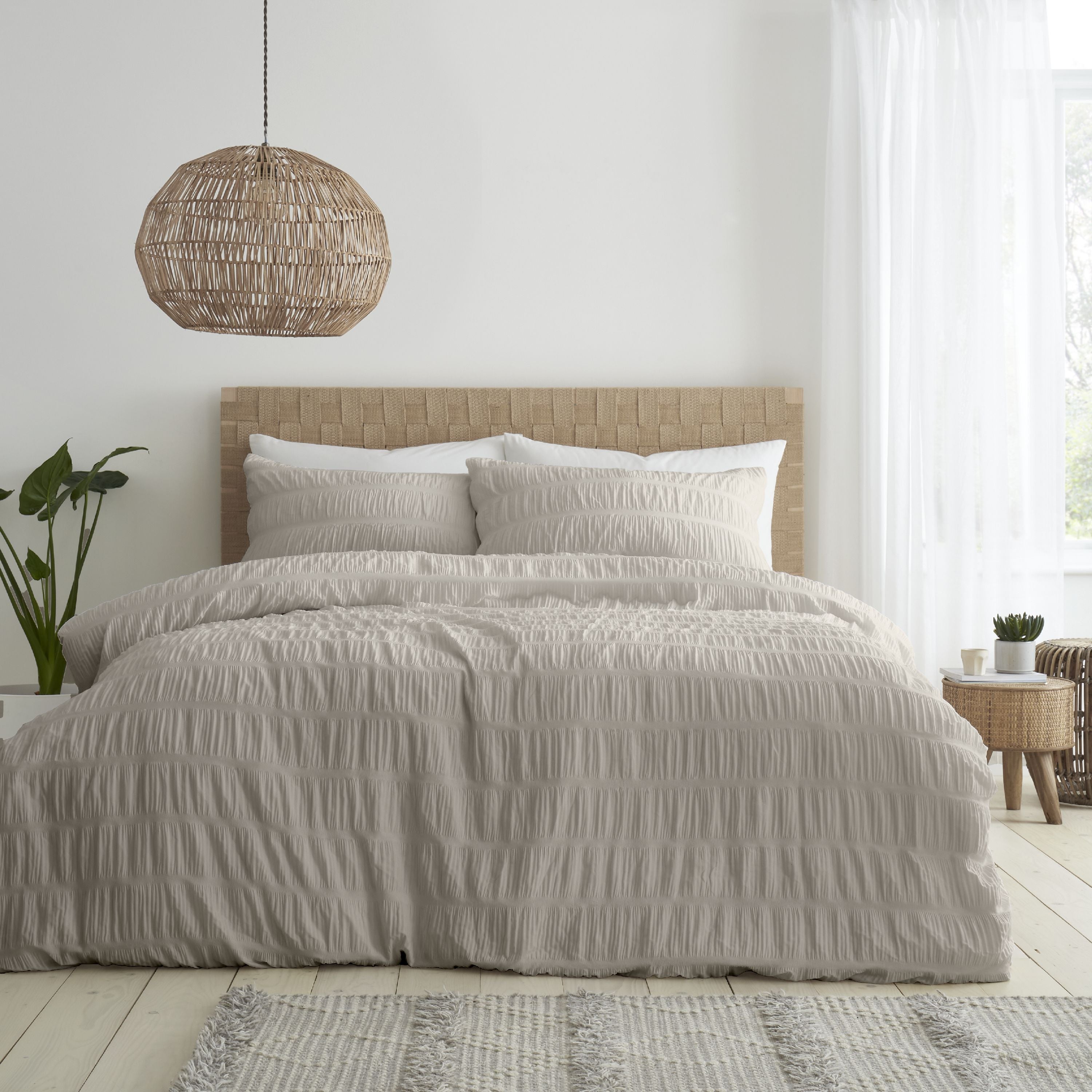 Seersucker Duvet Cover Set, Natural