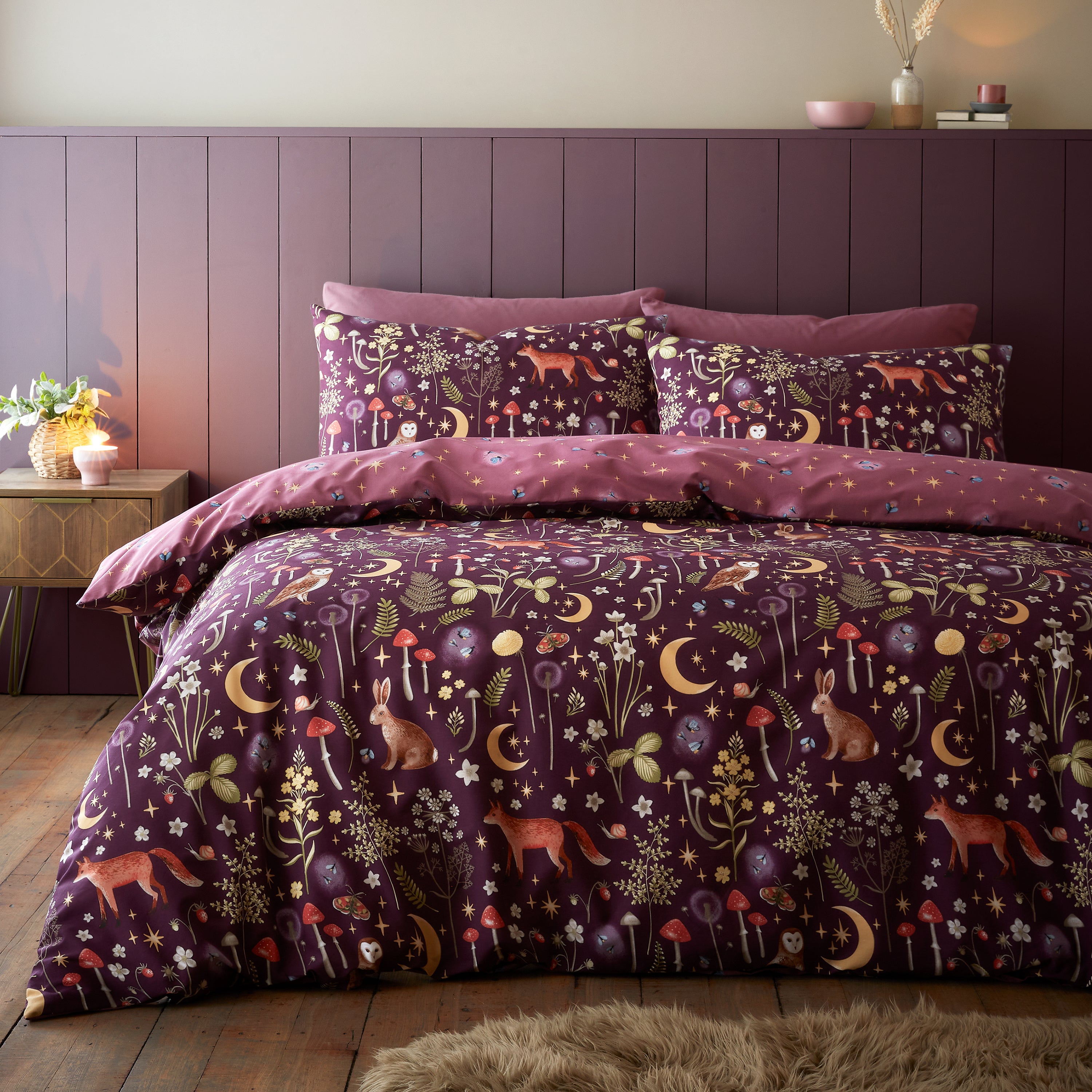 Enchanted Twilight Reversible Duvet Cover Set, Plum