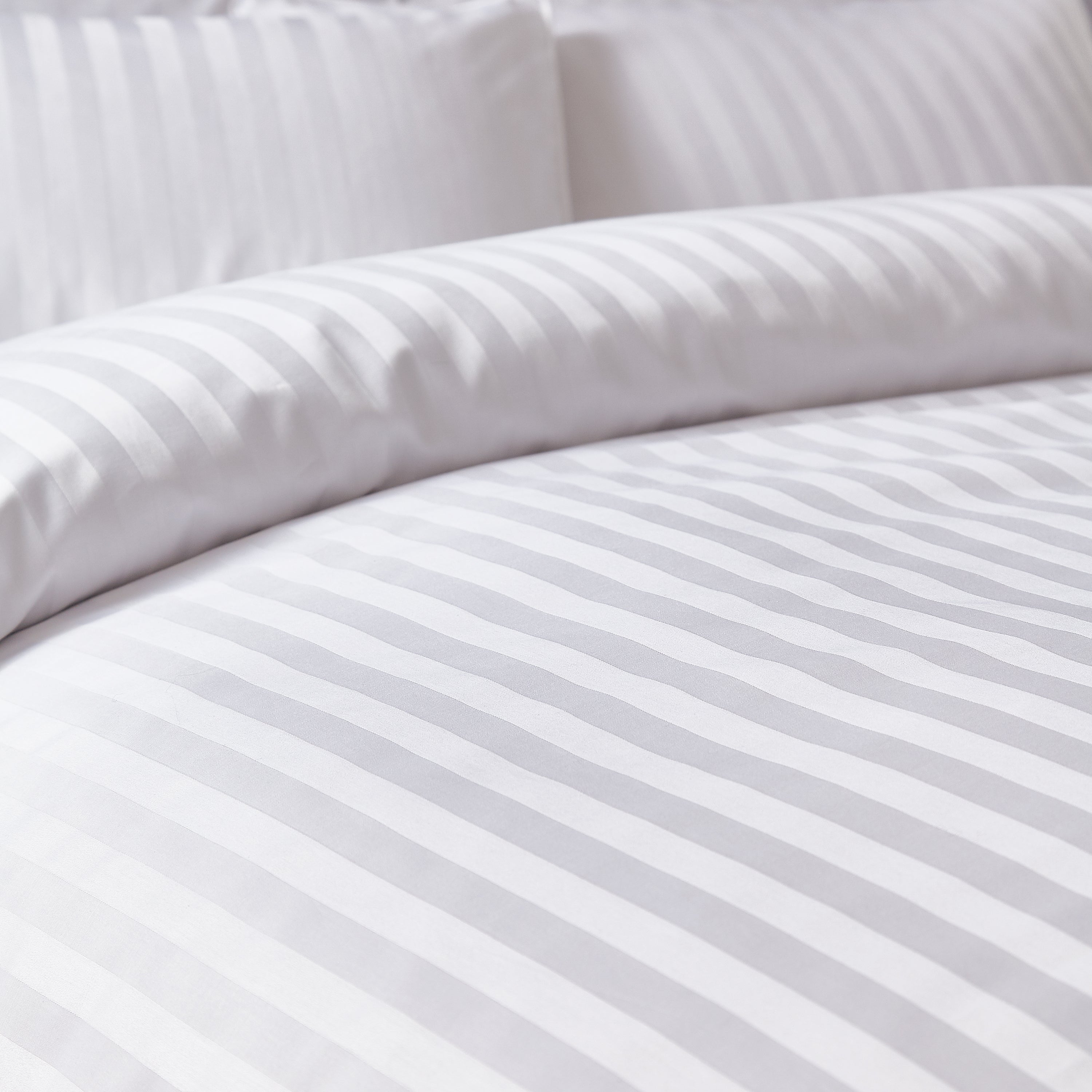 300TC Satin Stripe Duvet Cover Set, White