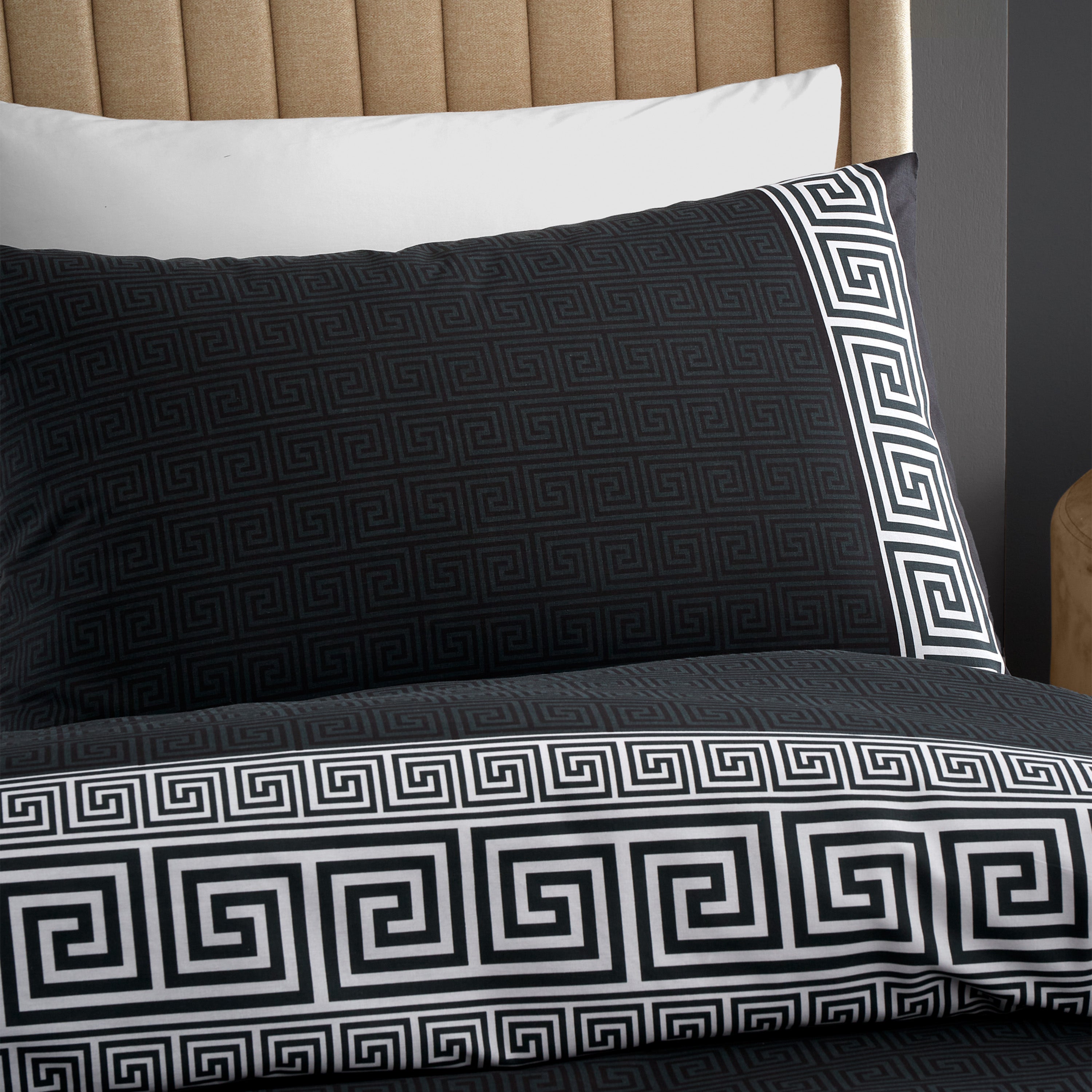 Artemis Greek Key Reversible Duvet Cover Set, Black