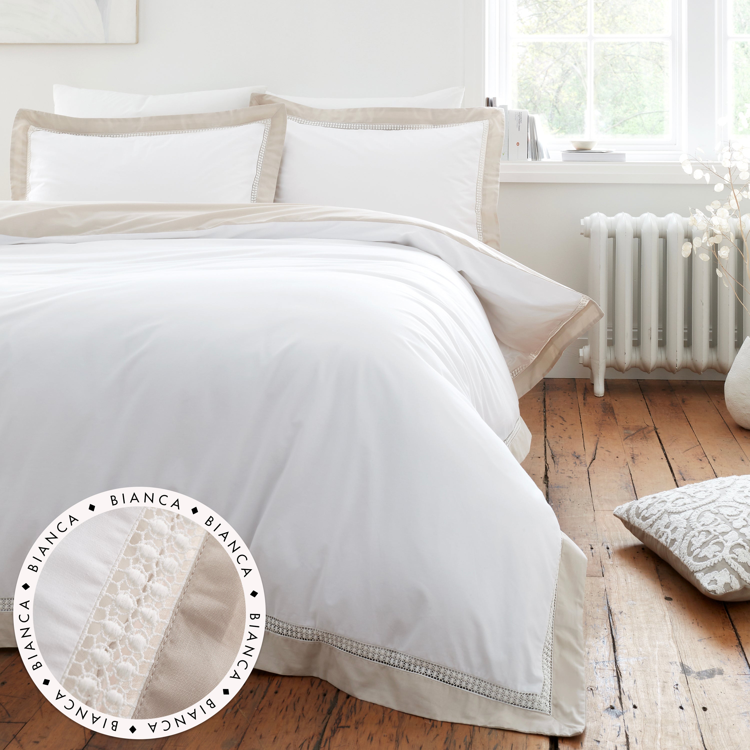 Oxford Lace Duvet Cover Set, Natural