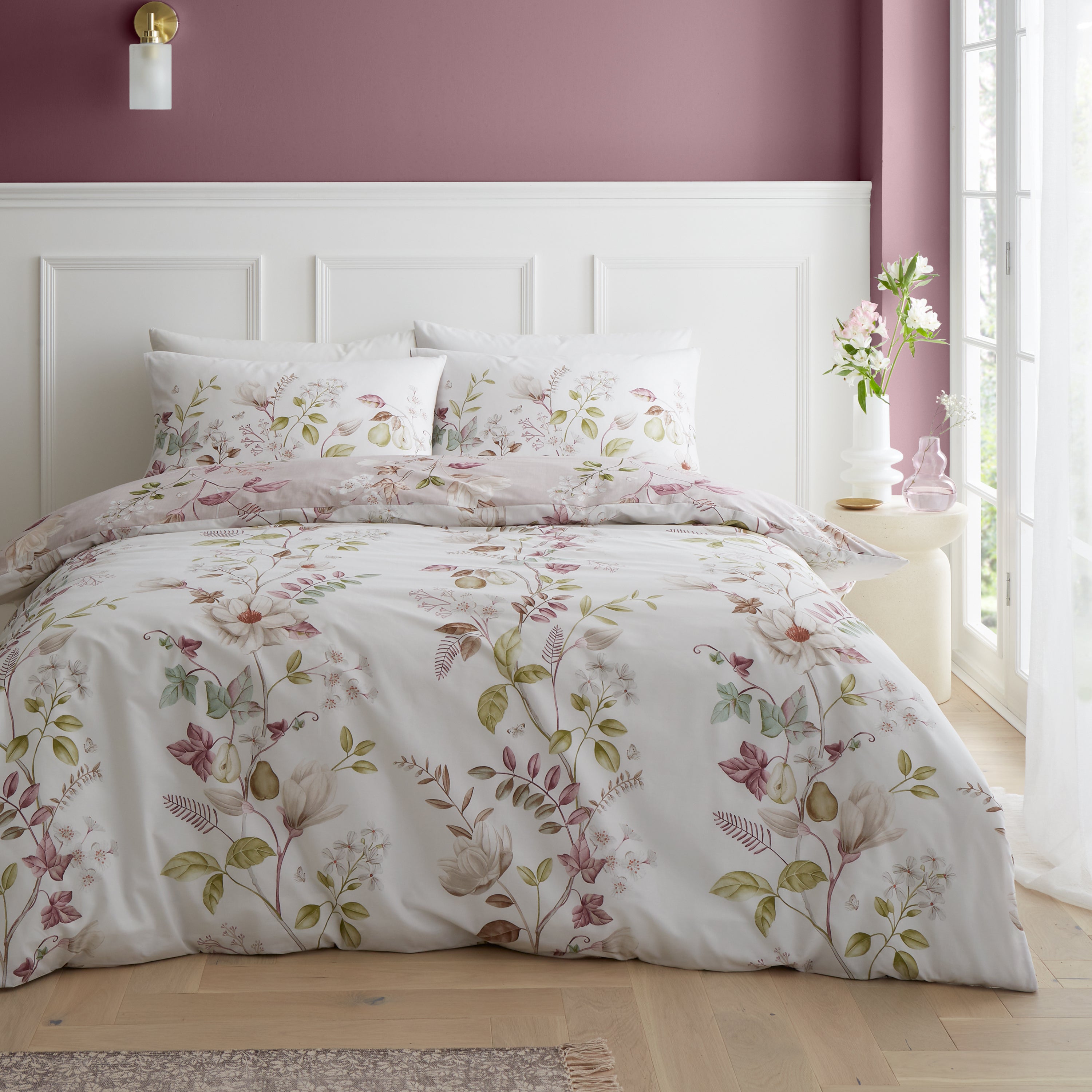 Francesca Floral Reversible Duvet Cover Set, Blush/Cream