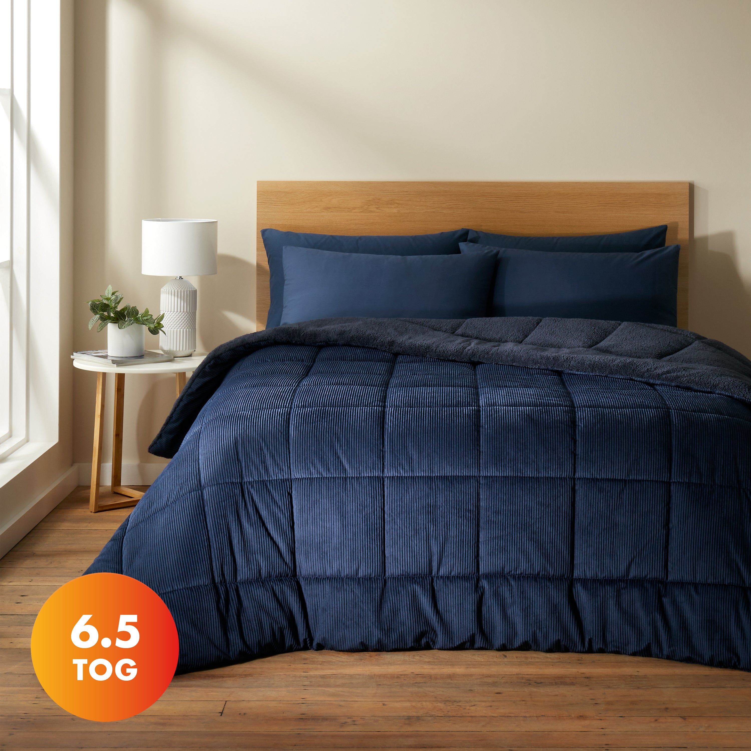 Cosy Cord 6.5 Tog Coverless Weighted Comforter Duvet, Navy