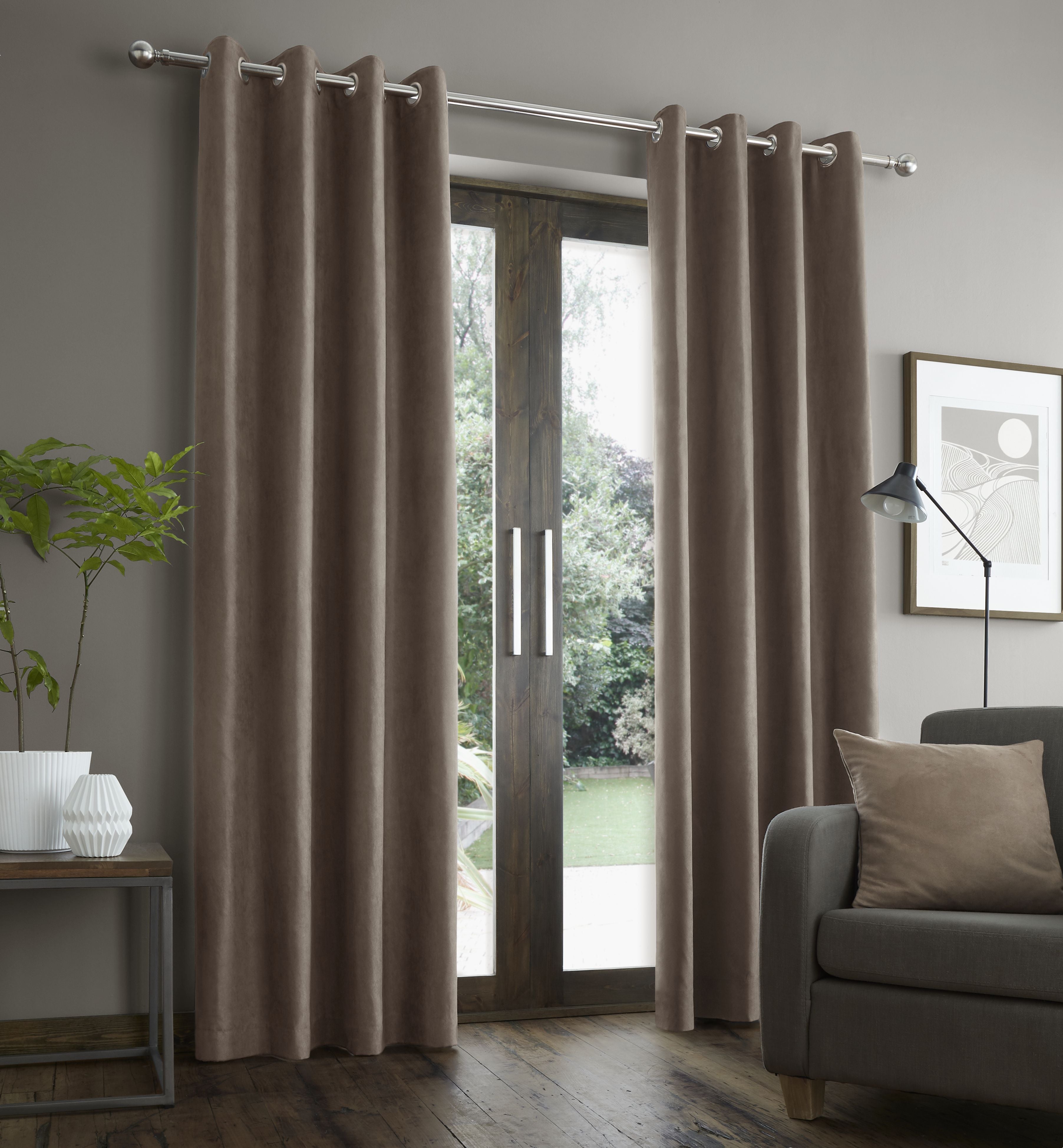Faux Suede Eyelet Curtains, Mink