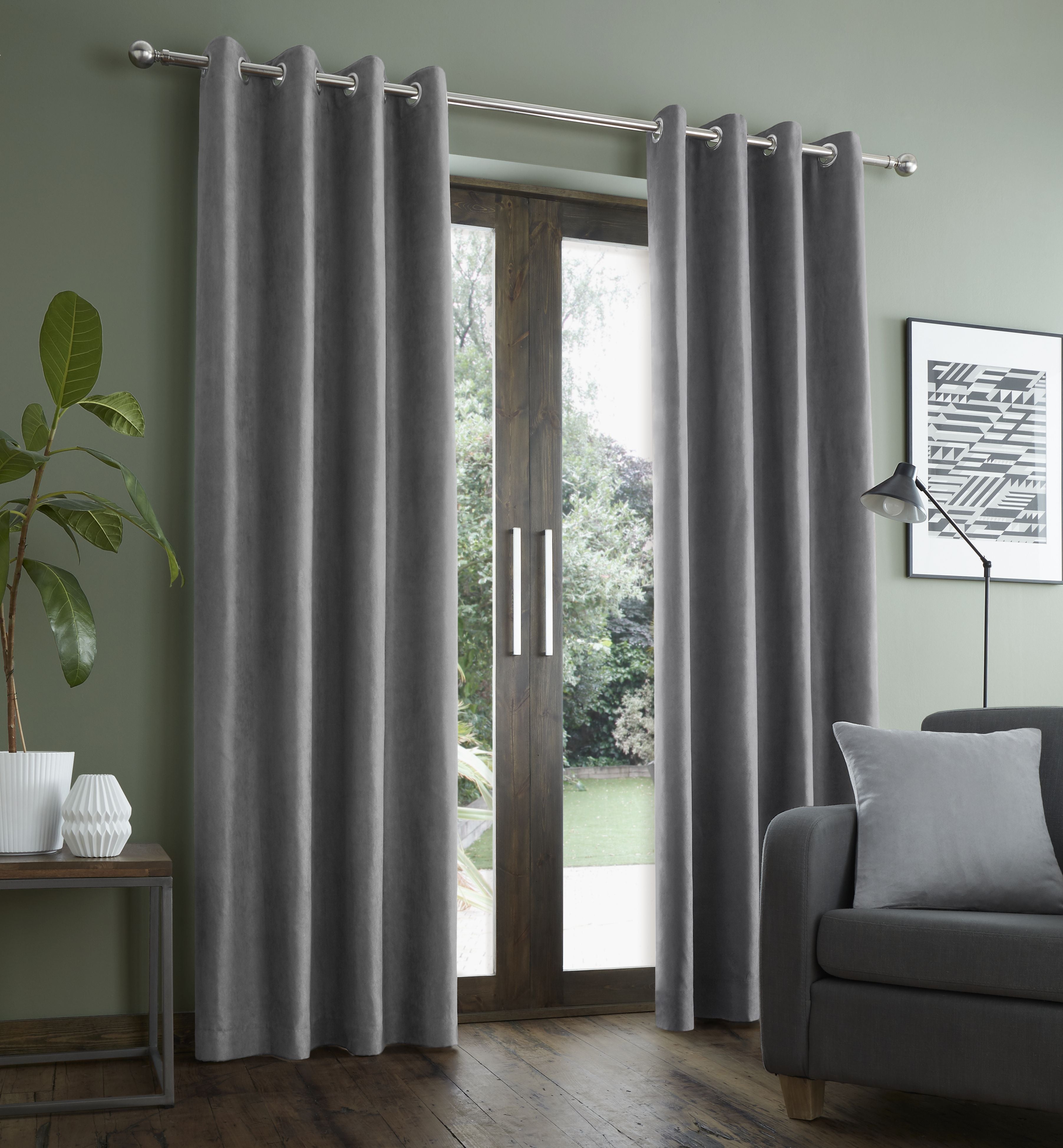Faux Suede Eyelet Curtains, Grey