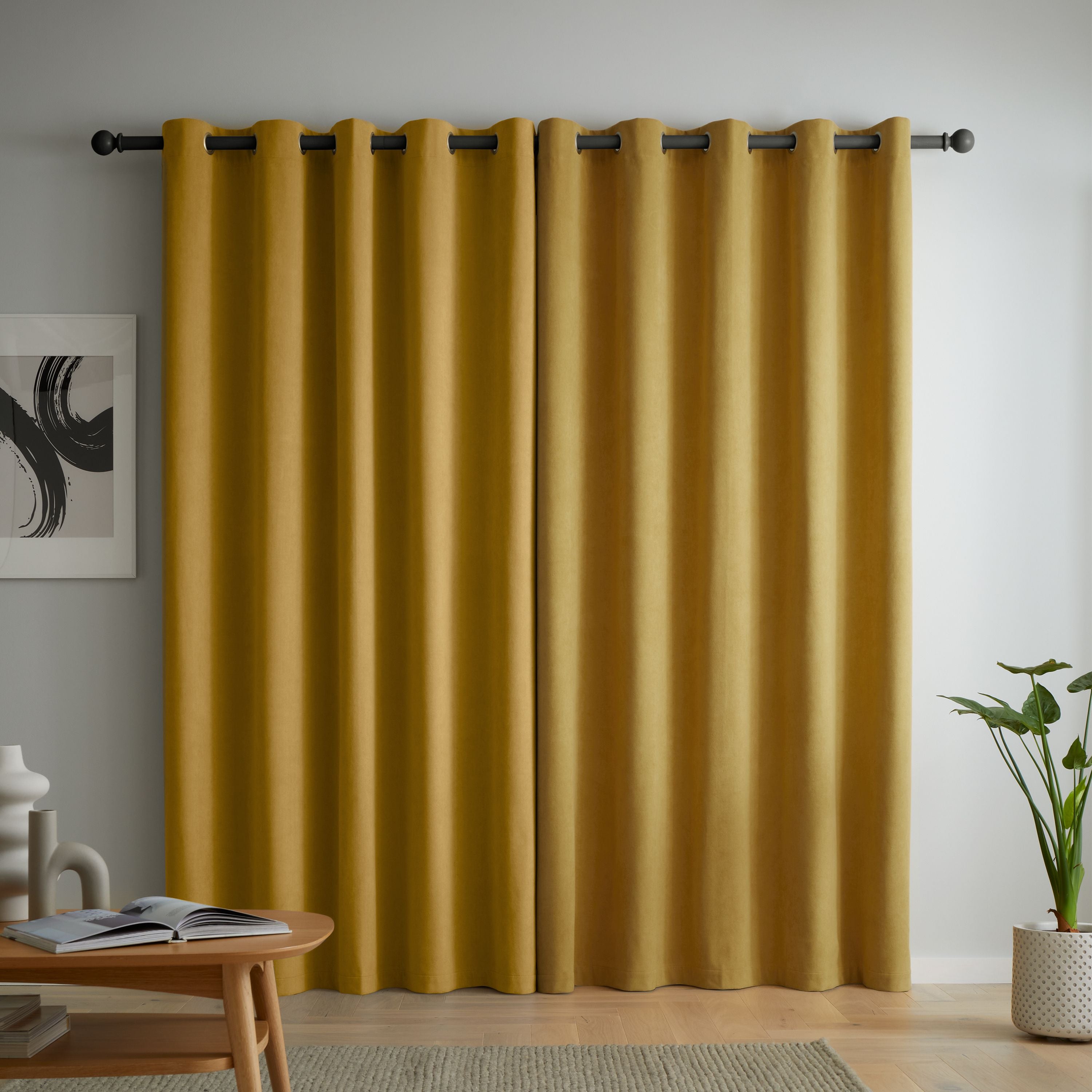 Wilson Blackout Thermal Eyelet Curtains, Yellow