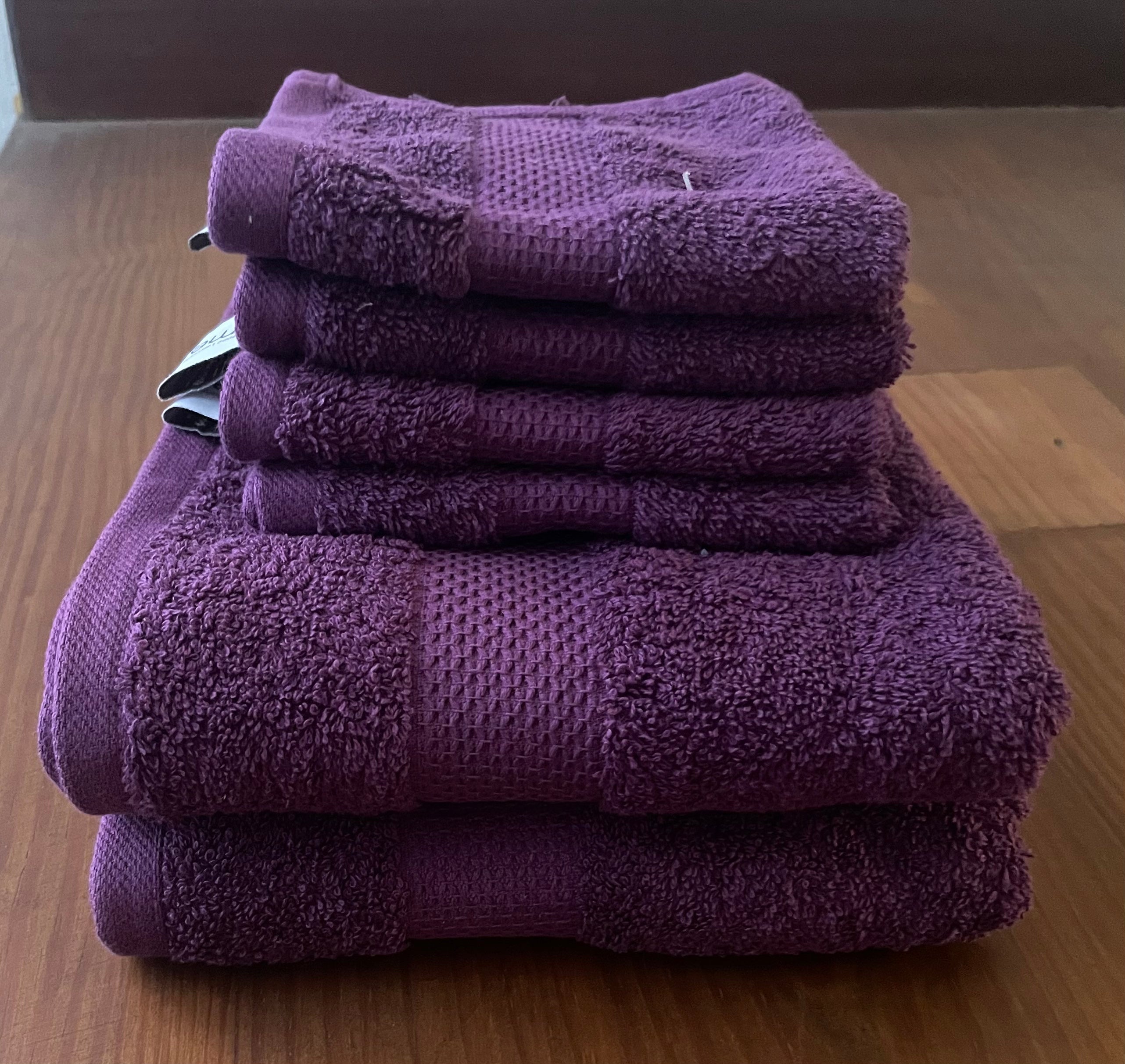 550g Cotton Towels, Plum - 4 Face Cloths & 2 Hand Towels