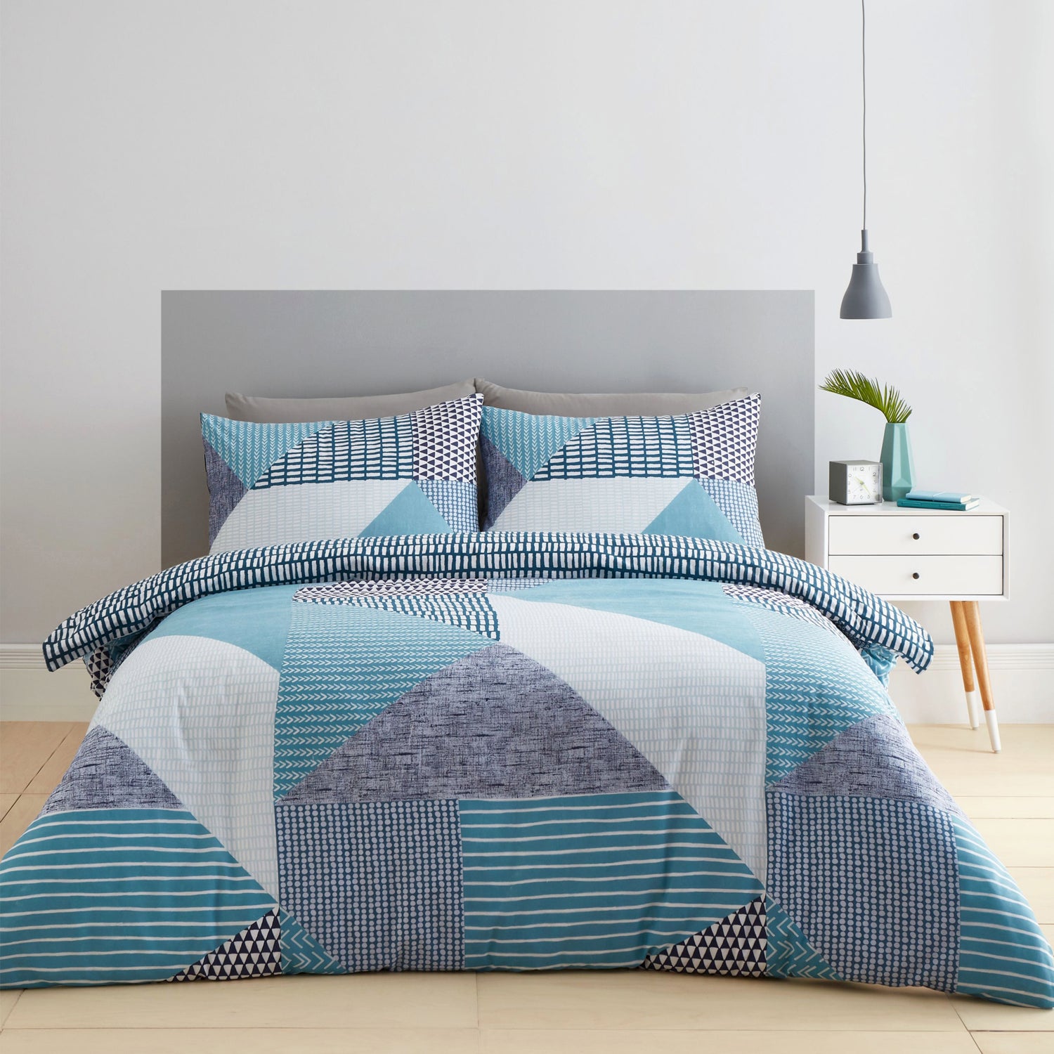 Larsson Geo Reversible Duvet Cover Set, Teal