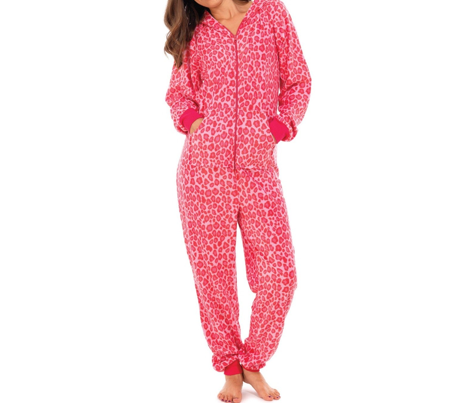 Sleepwear Ladies Polka Dot Hooded Onesie, Pink