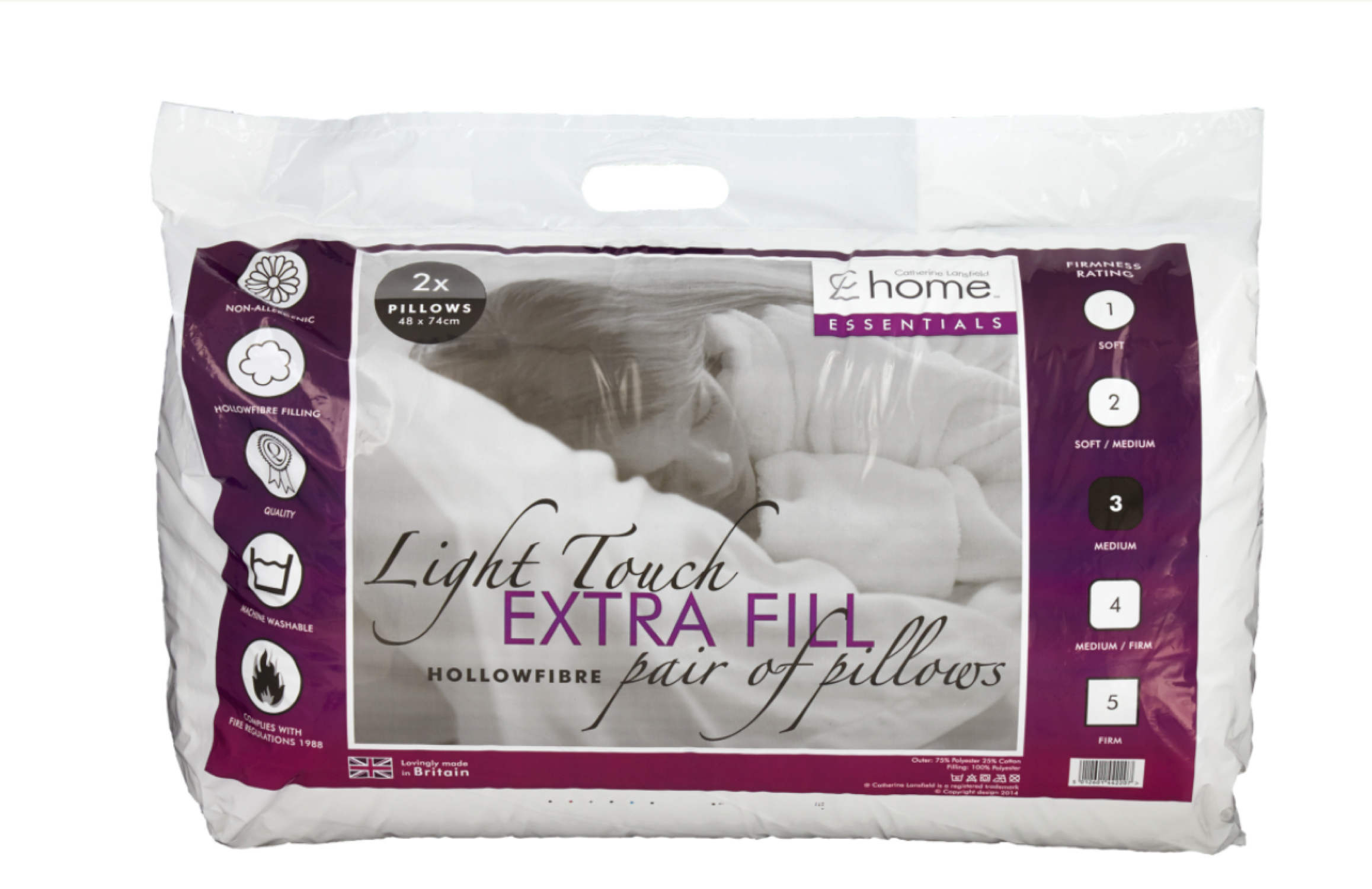 Extra Fill ‘Light Touch’ Pillow Pairs 48 x 74cms UK Size