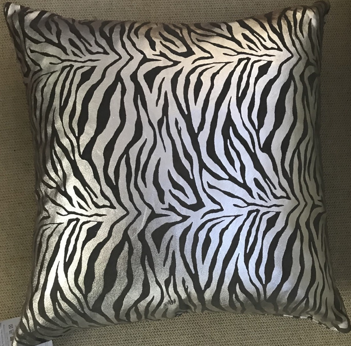 Zebra Metallic Print, Silver - Cushion Cover Pair