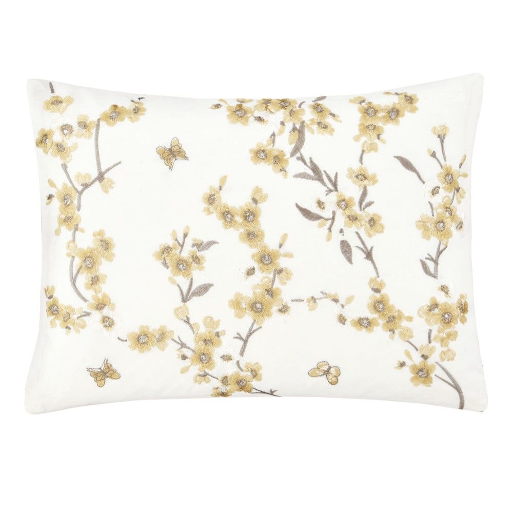 Embroidered Blossom Duvet Cover Set, Ochre
