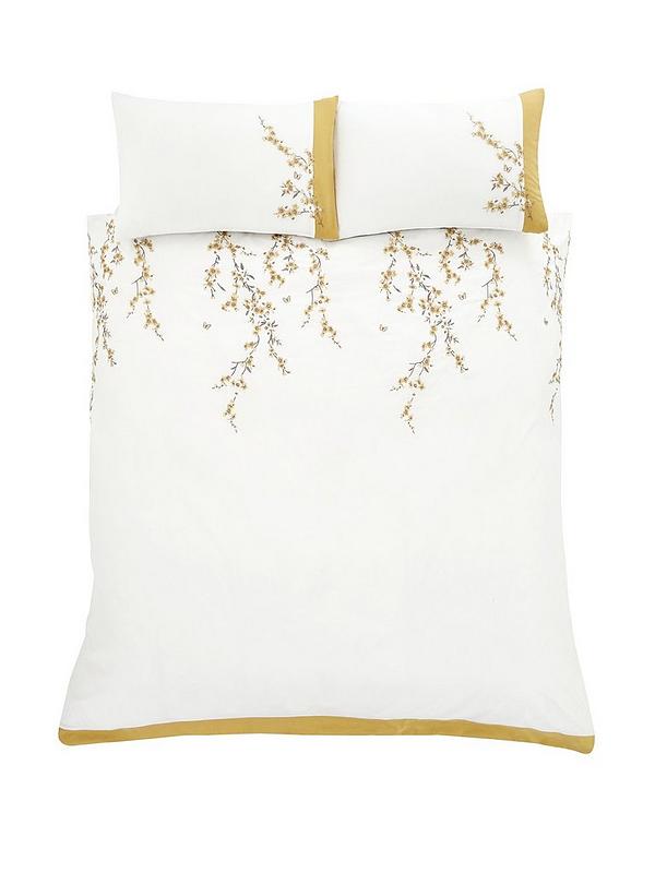 Embroidered Blossom Duvet Cover Set, Ochre