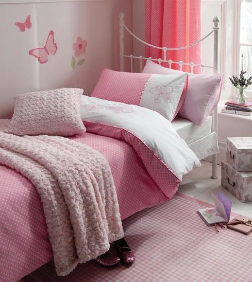 Flutterbye Pink Single Duvet Set & Curtains