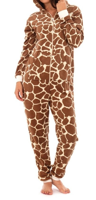 Sleepwear Ladies Giraffe Print Hooded Onesie