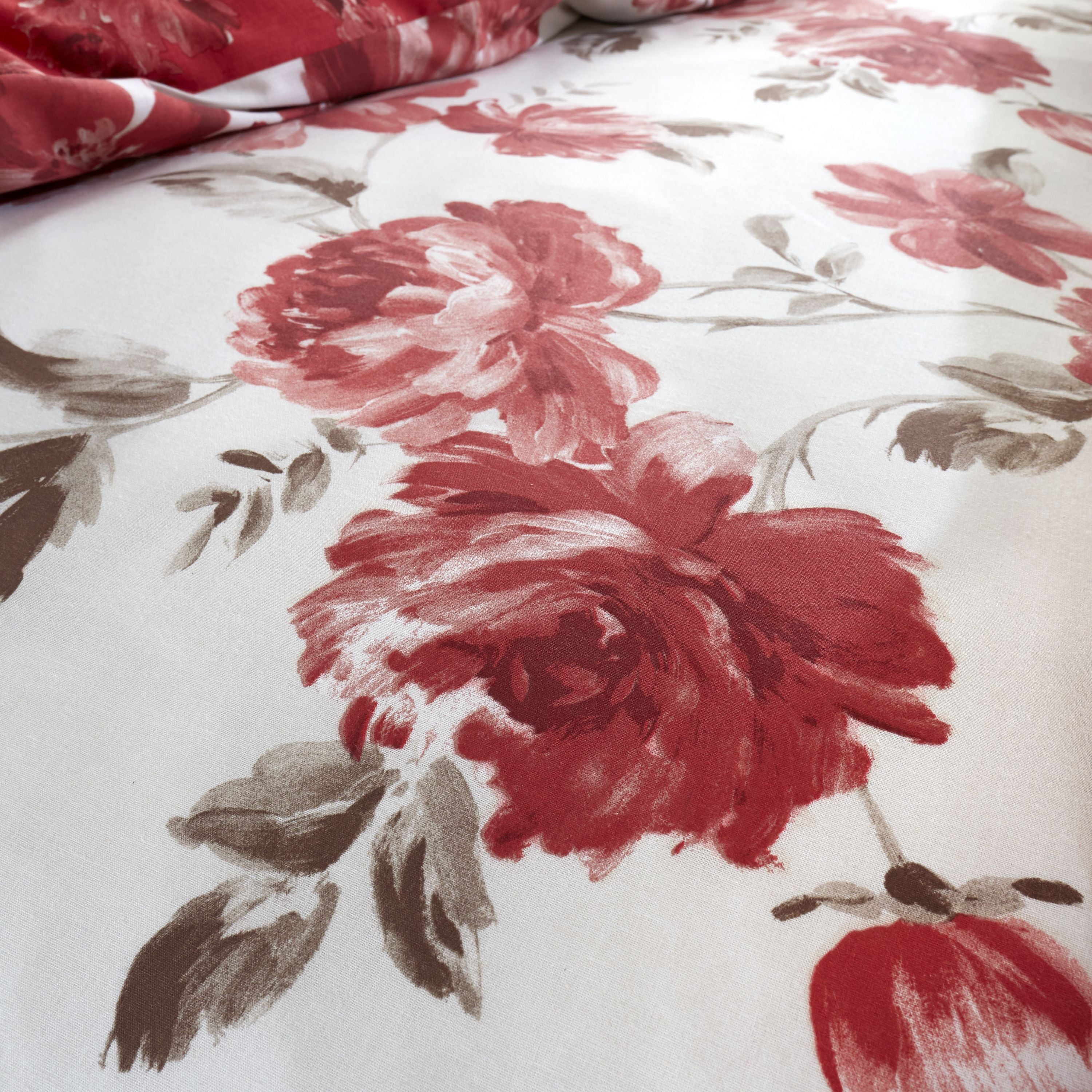 Painted Floral Reversible Duvet Cover Set, Red