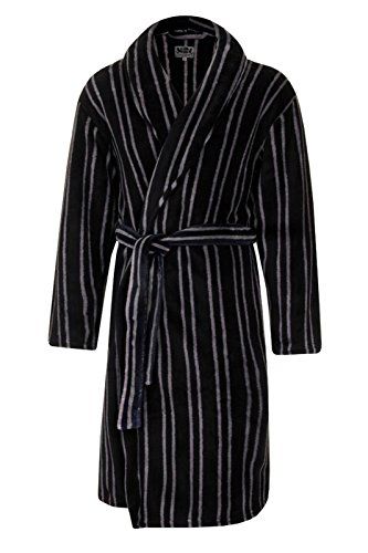 Stripe Black/Grey Mens Fleece Dressing Gown